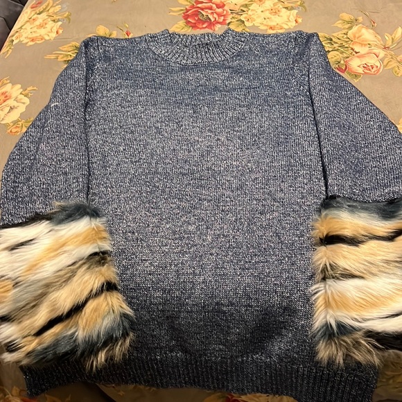 Boston Proper Sweaters Boston Proper Lurex Faux Fur Cuff Sweater